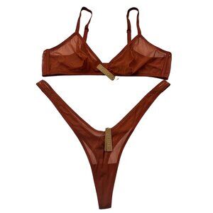 SKIMS Ultra Fine Mesh Triangle Bralette + Micro Dipped Thong Set Chili 4X